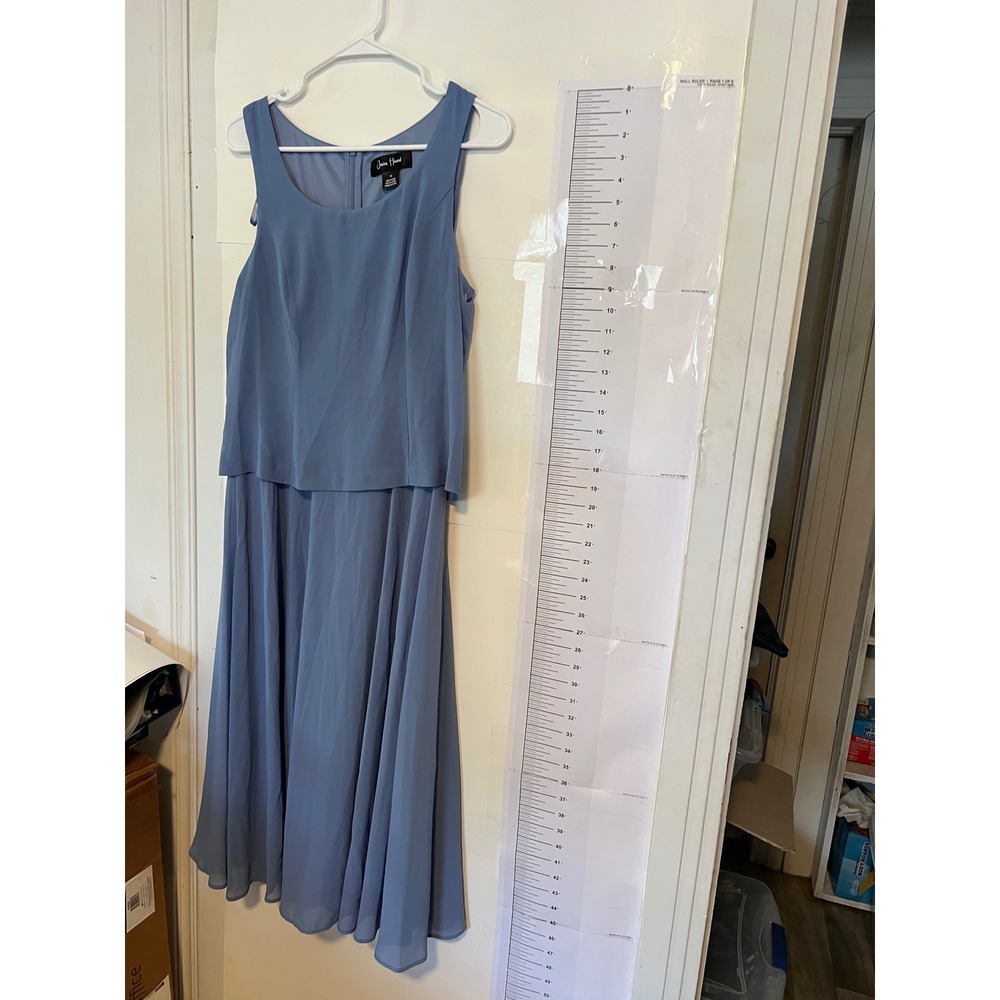 Jessica Howard Blue Popover Chiffon Sleeveless Midi Dress Size 10 Formal Wedding